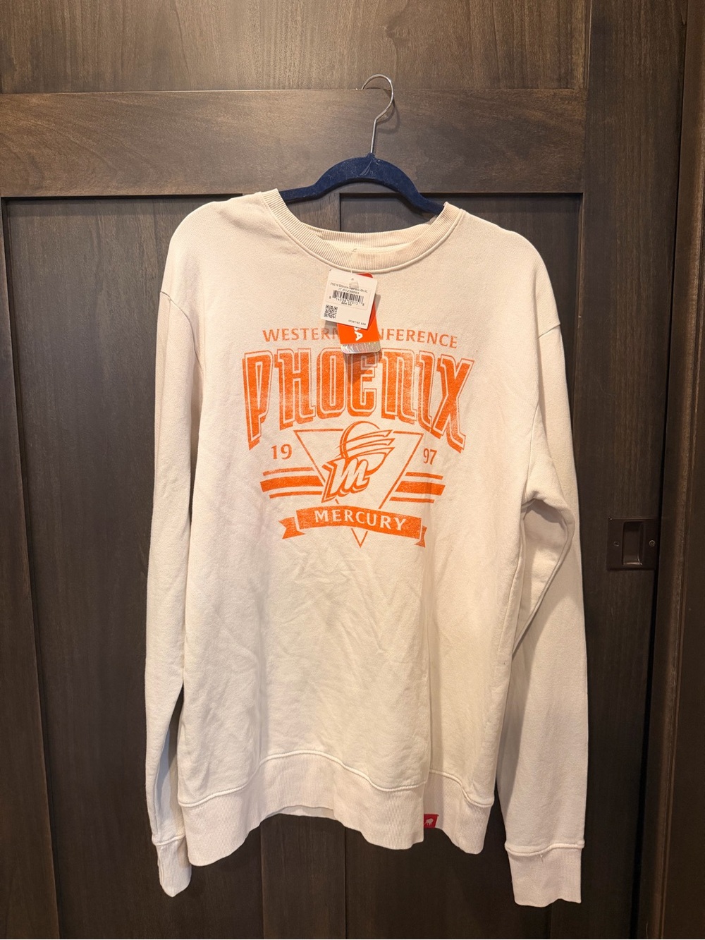 Phoenix Mercury White Crewneck Sweatshirt with Orange Logo